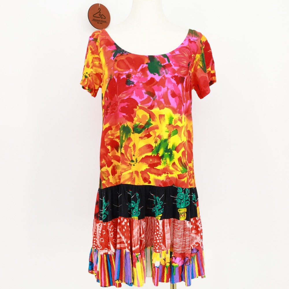 Jams World Womens Multi Color Floral Cactus Tiered Mini Dress W329‎ Size Medium